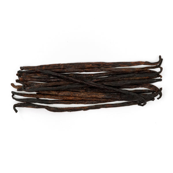 mexican grade b vanilla beans with white background