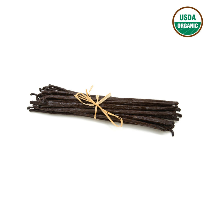 Madagascar vanilla beans in bundle tied with rafia