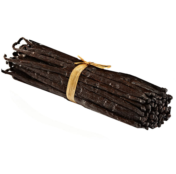 bundle of grade a vanilla beans in rafia